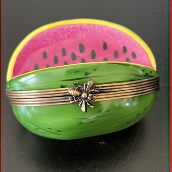 Limoges Chamart Peint Main Watermelon Slice Trinket Pill Box - Picture 4 of 12